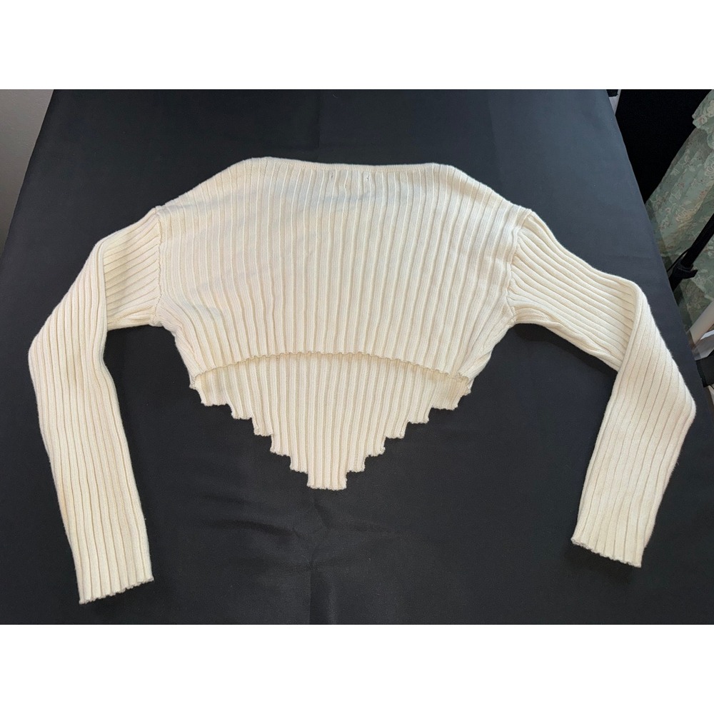 Forever 21 Cream Ribbed Knit Handkerchief Hem Cropped Sweater Womens Large - Picture 7 of 7